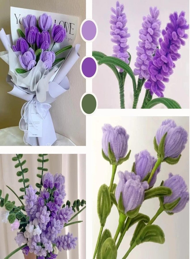 BOLT BEE Professional Thick Pipe Cleaners Craft Set, 3 Assorted Pastel Macaron Colors, Chenille Stems, 30cm Length, Matte Finish, DIY Art, Home Decor (purple, lavender, bottle green(100pc)) - Image 2
